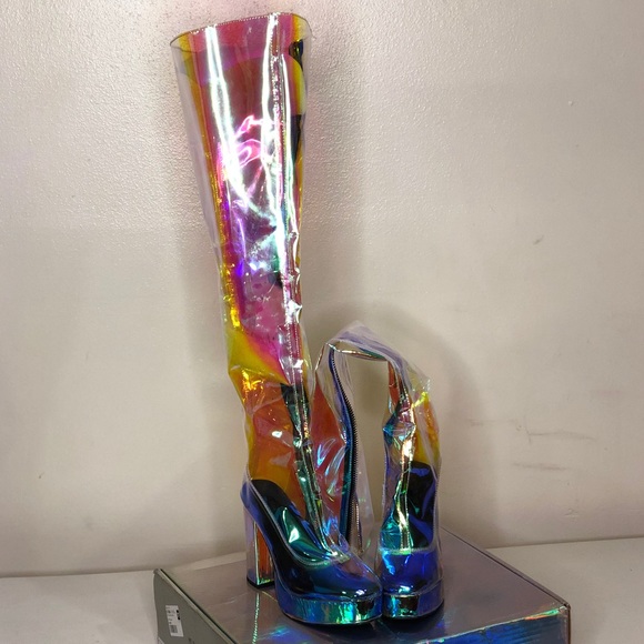 holographic thigh high boots